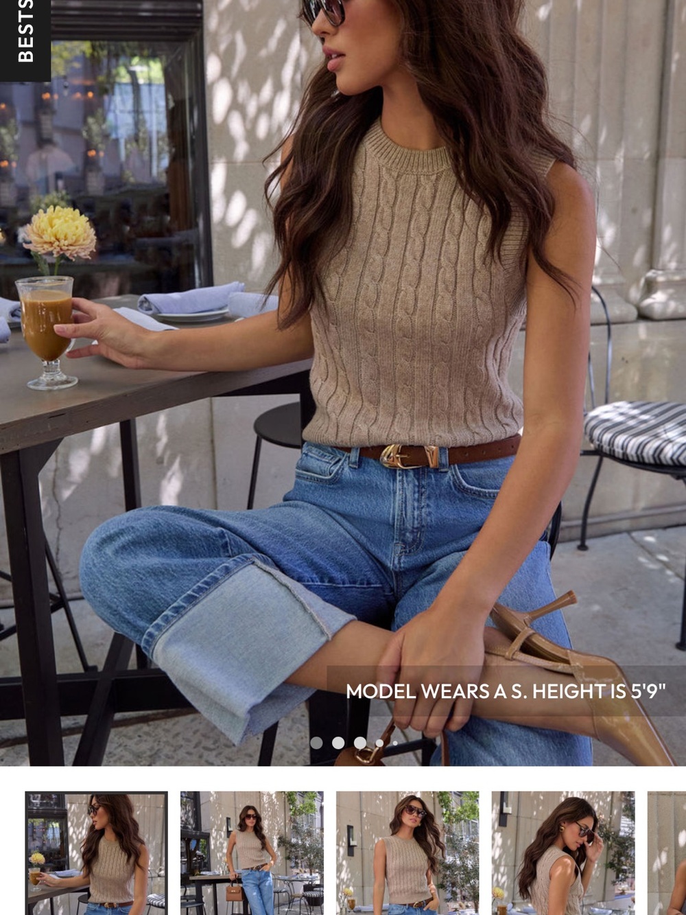 Vici Collection Endless Rose Tan Cable Knit Sleeveless Sweater